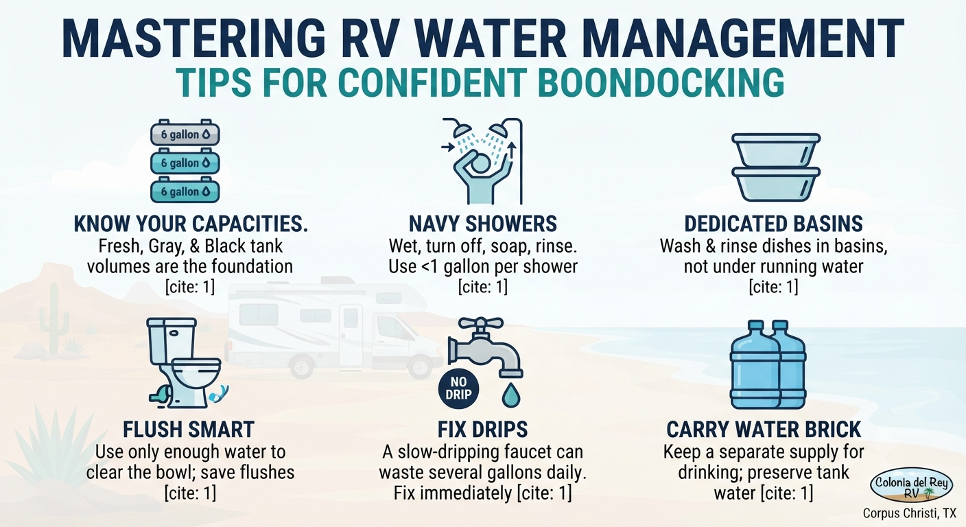 Conserving Water in Your RV: Tips for Longer Off-Grid Stays — Colonia Del Rey RV Blog