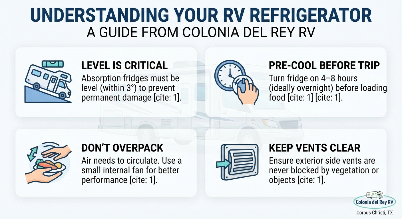 RV Refrigerator Tips: Keeping Food Cold and Your Fridge Running Right — Colonia Del Rey RV Blog